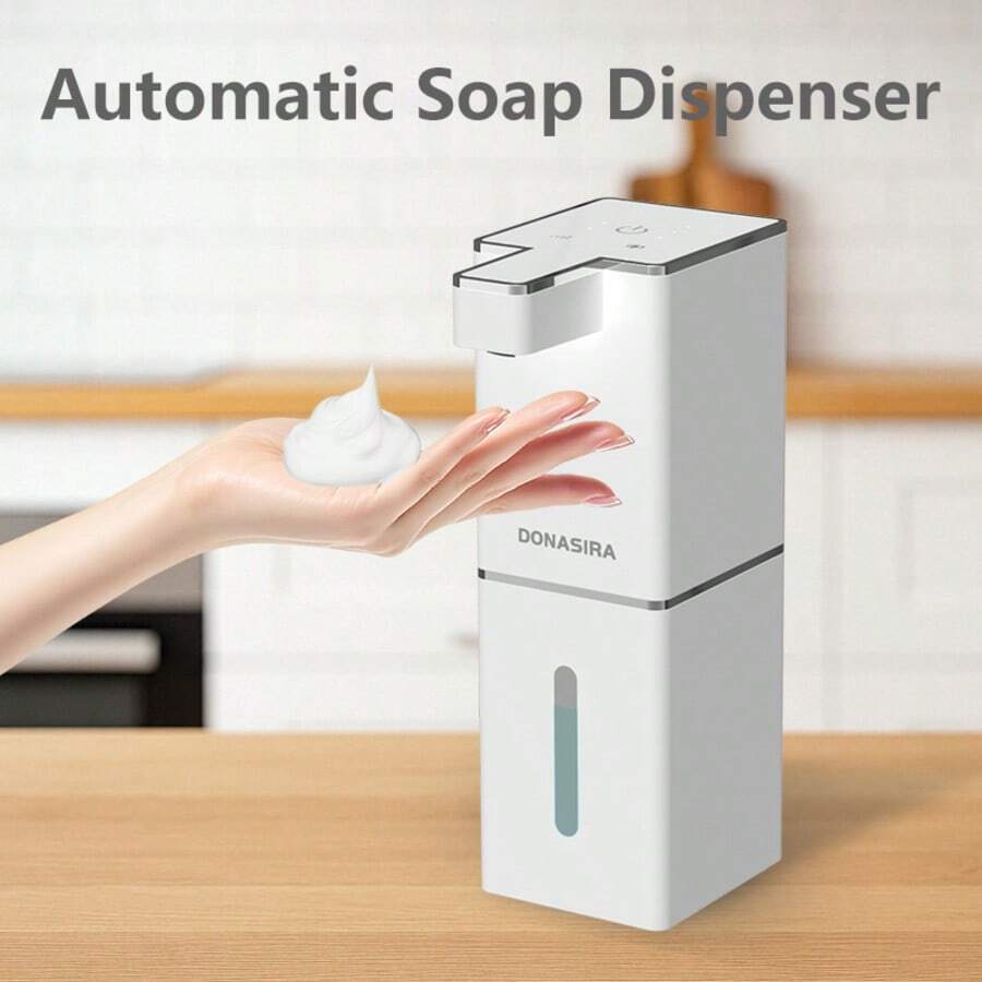 DONASIRA Dispensador de sabonete em espuma sem toque, Dispensador automático de sabonete líquido, Dispensador de sabonete de cozinha, Novo dispensador de sabonete quadrado com janela de visualização, Oferecendo opções de líquido e espuma, Montado na parede ou na bancada, Carregamento USB tipo C unificado, 4 volumes de líquido ajustáveis, Adequado para escritório, hotel, casa, escola e outros cenários