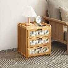 LIVINGANDHOME Living And Home 3-Drawer Solid Wood Nightstand Natural Sturdy Quiet Closing Drawers Compact For Bedroom Storage - 3-drawers 42cm W X 31cm D X 50cm H - View 4