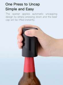 1个带磁铁的自动开瓶器，向下按压瓶盖即可打开墨西哥玻璃瓶，不会损坏瓶盖（黑色），这款自动开瓶器可向下按压打开啤酒、汽水和其他瓶盖，是家庭聚会的理想厨房配件。