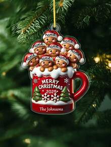 Ornamento personalizzato con nome di famiglia, decorazione per tazza di pan di zenzero personalizzata, decorazione natalizia 2025 per appendere all'albero di Natale, regalo ricordo per la casa, ornamento personalizzato per 2-10 nomi, decorazione natalizia di , regalo collezionabile invernale per genitori, amici, coppie, idea regalo per la casa, calza della Befana