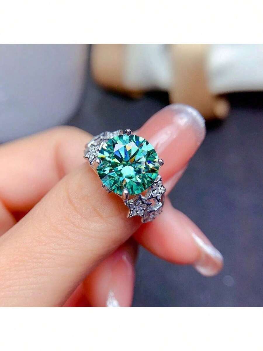 Women's Fashion Ring, A Brand New Luxurious Star Shaped Ring Set With Dazzling Artificial Zirconia Engagement Ring, Is A Favorite Accessory For Girls, An Excellent Choice For Gifts, And The Perfect Christmas Gift - 薄荷綠 - 查看 1