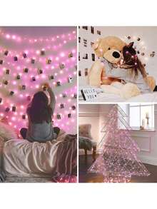 LED电池供电星光串灯,铜线仙女灯,适用于卧室,闪烁灯光,梅森罐灯,防水萤火虫灯,DIY派对,圣诞装饰,聚会,婚礼,桌面装饰,情人节装饰,房间装饰,家居装饰,礼品装饰(粉色) - 粉色 - 查看 6