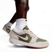 Nike Air Jordan AJ1 Low 男士低帮休闲复古篮球鞋 - 橄欖綠/杏色 - 查看 3