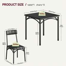 3 piezas Juego de mesa cuadrada con sillas tapizadas para comedor, apartamento, estudio, estilo farmhouse, ideal para espacios pequeños - Negro - Ver 3