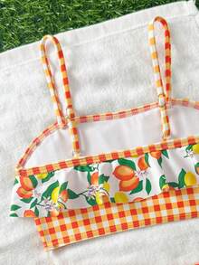 年轻女孩柠檬印花吊带泳衣 - 彩色 - 查看 5