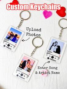 1/3/5pcs Customized Photo Bag Charms, Personalized Engraved Music Password Acrylic Keychains, Customized "Music In Pocket" Bag Charms, Birthday Gift, Anniversary Gift, Valentine's Day Gift, Father's Day Gift, Mother's Day Gift, Gift For Him/Her - Multicolor - View 2