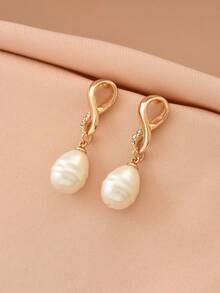 1 Pair French Fashion Rhinestone Infinity Symbol Faux Pearl Dangle Earrings, Suitable For Formal Events And Daily Wear - Multicolor - View 2