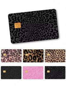 豹纹亮片卡贴，亮片卡套，迪拜奢华风，酷炫水晶哑光星空银色亮片纯色图案贴纸，适用于信用卡、借记卡、交通卡、门禁卡，防水、防刮、耐磨、防指纹、隐私保护功能，可装饰信用卡、银行卡、交通卡，男女通用，送给丈夫、妻子、朋友的趣味礼物 - 彩色 - 查看 2