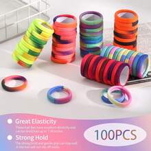 100 Pcs Thick Seamless Ties, Ponytail Holders Accessories No Damage Thick Gift(Cool Colors) - Màu cầu vồng - Xem 3