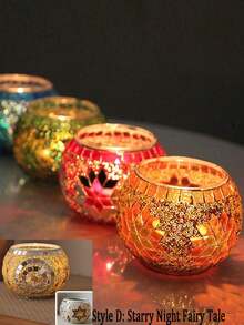 波西米亚风玻璃烛台礼盒套装，手工土耳其摩洛哥马赛克玻璃烛台 - 彩色星月桌面烛台、笔筒、花盆、化妆品收纳盒、浪漫晚餐烛盒，适合结婚纪念日、生日、派对装饰、家居装饰以及多元文化节日、圣诞节、新年、情人节等场合的礼物 - 彩色 - 查看 10