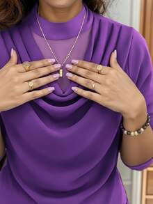 Autumn/Winter New Double-Layer Mesh Undershirt Women Long Sleeve Versatile Fitted Lace Blouse, Suitable For Mothers Casual Spring - Purple - View 9