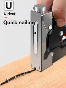 1pc Multi-Functional 4-In-1 Heavy Duty Nail Gun, Manual Handheld Nail Gun, Iron Structure, Battery-Free, Suitable For DIY Home Decor, Camping And Industrial Use, Applicable For T-Shaped And U-Shaped Nails.