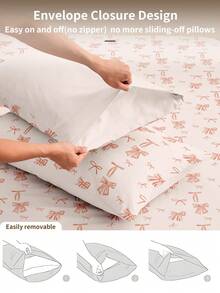 1/2pcs Lightweight Breathable Pillowcase, No Filling, Soft Pillowcase, Envelope Opening, Wrinkle-Resistant, Gentle On Hair And Skin, Improve Sleep Quality, Suitable For Bedroom, Bedding, Super Soft & Breathable, Machine Washable, Cartoon Bow Pattern, Suitable For Living Room And Home Decor, Bedroom Decor, OEKO-TEX Certified - Multicolor - View 5