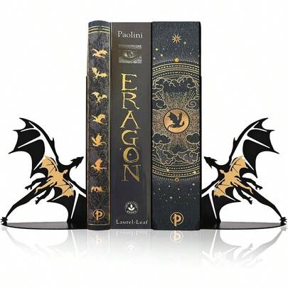 WSXC Metal Dragon Bookends Stoppers Holder Stand For Desk Shelf Cool Dragon Bookends Decorative Fantasy Dragon Bookends For Bookshelf Decor Dragon Lovers