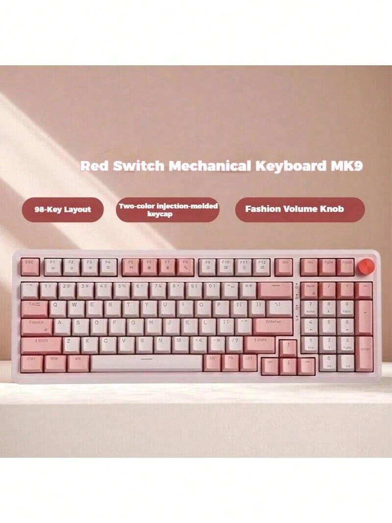 Lenovo لوحة مفاتيح ميكانيكية MK9 مكونة من 98 مفتاحًا، بتصميم مريح، وإحساس خطي، وتقنية N-key Rollover كاملة، ومتوافقة مع أجهزة الكمبيوتر المحمولة وأجهزة الكمبيوتر المكتبية، ولوحة مفاتيح سلكية للعمل المكتبي والألعاب. - وردي ناعم (محور أحمر) - مشاهدة 1