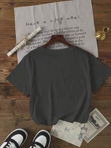 大码女式休闲宽松短袖 T 恤 - 可爱海鸥和眼镜/运动鞋印花，浅灰色，可机洗，四季舒适