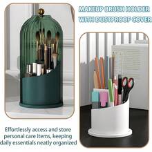 Makeup Brush Holder With 360 Degree Rotating Transparent Dust-Proof Cover, Suitable For Dressing Area Bathroom Countertops, Dressing Table Storage Boxes, 3 Slots Of Different Heights, Very Suitable For Bathrooms, Makeup And Travel. - 綠色 - 查看 7