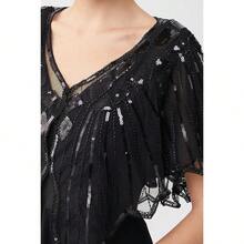 Shawl Wraps Sequin Beaded Evening Cape Bridal Shawl - Black-3 - View 3