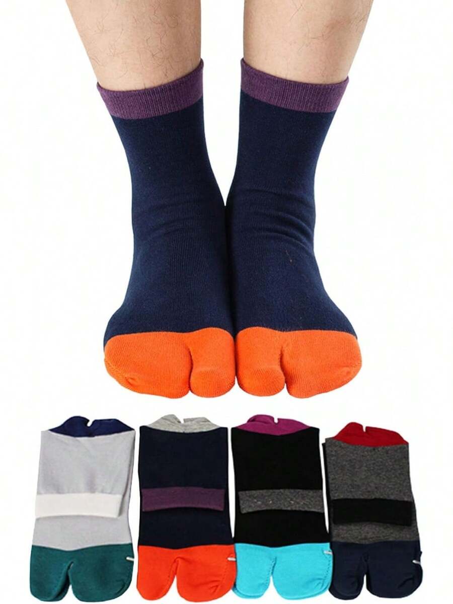 Calcetines Tabi para Hombre, Flip Flop, Dedo Dividido, Dedo Grande, Algodón, Agarre, Deportivos, Paquete de 4 - 4 colores B - Ver 1