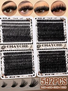 CMAYOME 640/592/576PCS D型卷翘簇状假睫毛套装，大容量人造睫毛套装，DIY假睫毛 10D + 20D + 30D + 40D + 50D + 60D + 80D + 100D + 120D + 150D，10-16mm，大容量单根睫毛册，适合初学者 - 白色 - 查看 4