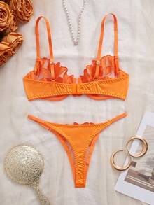 Elegant Orange Floral Embroidery Sexy Lingerie Set - Orange - View 6