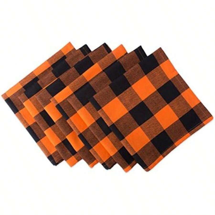 DII - Mantel Rectangular para cenas Familiares o reuniones en Interiores o Exteriores, Uso Diario, , , 1, 1(Orange & Black Buffalo Check Servilleta) - Multicolor - Ver 1
