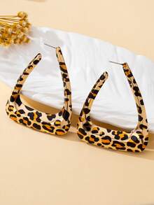 1 par de pendientes geométricos de triángulo exagerados para mujeres, diseño minimalista de moda, adecuados para uso diario - estampado de leopardo - Ver 6