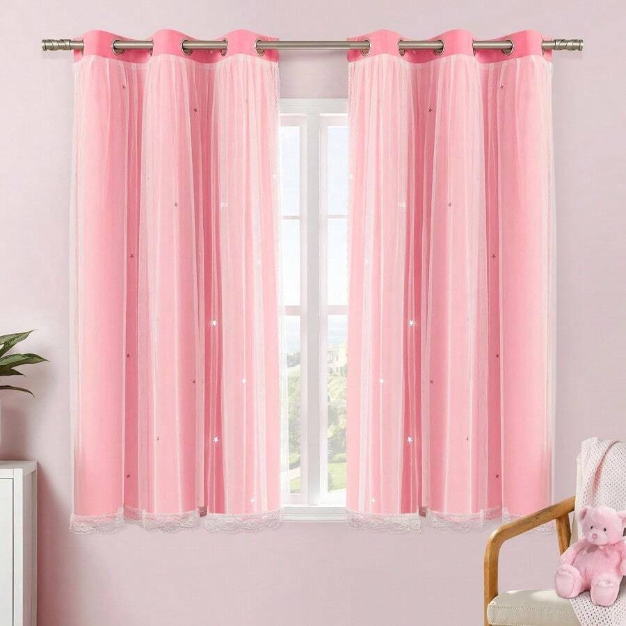 Pink Curtains For Girls Room Bedroom Blackout Curtains Hot Pink Room Darkening Decor 1 Panel - Pink - View 1