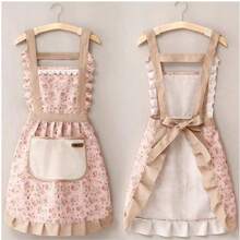 1pc Lovely Sash Canvas Apron, Breathable Flower Apron, Waterproof Drain Oil Breathable Work Dress Waist Apron, Restaurant Waiter Work Dress, House Restaurant Chef Apron Work Dress, Kitchen Household Items - 彩色 - 查看 2