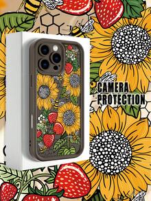 1 pieza Funda de teléfono con diseño de girasoles, fresas y abejas en estilo naturalista ideal para amantes de la naturaleza y lo fresco TPU soft case, protección completa antideslizante y anti-caída, compatible con iPhone17 ProMax/16/15/14/13/12/11/Plus/Pro/ProMax, compatible con Galaxy A34/A35/A54/A55, Galaxy S20/S21/S22/S23/S24/S25 Ultra/Plus, compatible con Galaxy/Redmi/Honor/OPPO/ViVo - Marrón - Ver 2