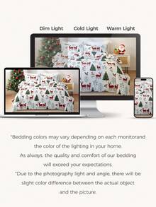 3pcs/Set Christmas Bow Reindeer Christmas Tree Print Duvet Cover Set(1 Duvet Cover & 2 Pillowcase)Soft And Skin-Friendly Duvet Cover Bedding Set For Home, All Season Bed Sheets Set Christmas Gift