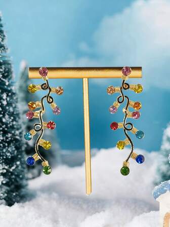 1 par de pendientes de bombilla de luz de Navidad artificial de cristal de colores para mujeres, pendientes colgantes de árbol de Navidad de moda para regalo de festival