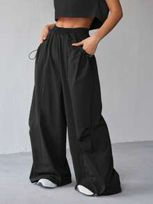 Damskie luźne spodnie cargo z elastyczną talią i kieszeniami, odpowiednie na fitness, na zewnątrz, do tańca, do pracy, na każdą porę roku