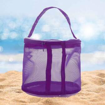 1pc Colorful Nylon Mesh Woven Crochet Storage Bag - Durable Handcraft Organizer Pouch With Zipper Closure, Suitable For Yarn, Crochet - Rose Red/Purple, Yarn Storage Bag