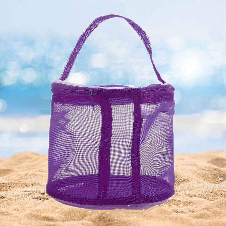 1pc Colorful Nylon Mesh Woven Crochet Storage Bag - Durable Handcraft Organizer Pouch With Zipper Closure, Suitable For Yarn, Crochet - Rose Red/Purple, Yarn Storage Bag