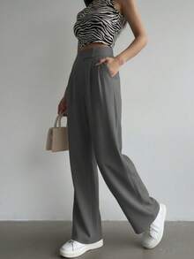 Women's Pants, High Waist, Flare, Flared, Casual, Modern, Elegant, Sophisticated, Palazzo Pants, High Waist, With Side Pockets, Romantic Fabric, Flare, Bell Bottom, Wide Leg, Sweatpants, Pants With Belt, Women's High Waist Jeans With Lycra Cotton Polyester Elastane, Premium Black Skinny Pants Women's High Waist With Lycra Elastane Black Jeans Black Twill Pants Women's Skinny Crepe Mesh Pants With Lined Belt High Waist Slim Quality, Women's Pants, Tailoring, Pantyhose, Crepe Pants, Jeans, Jogger, Denim Jacket, Linen, Women's Wide Leg Palazzo Pants, Monsca Zipper, Women's High Waist Jeans Up To The Navel With Elastane Lycra Women's Clothing, Wide Leg Pants, Duna With Button, Duna Social Palazzo Pants High Waist With Elastic Loop Zipper And Button, Does Not Contain Lining, Women's Palazzo Pants With Pocket High Waist Super Fashion, Modal, Social, Elegant, Social, Blogger, Butt Lifter, Dresses Super Well, - 灰色 - 查看 4
