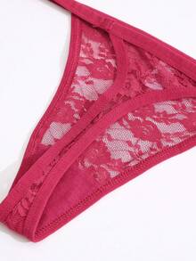 5条装女士花卉蕾丝丁字裤，性感低腰舒适透气内裤