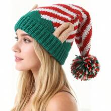 Gorro de punto de elfo de Navidad con oreja para adultos, gorro de Navidad a rayas, sombrero de de Ao Nuevo de Halloween - inicial - Ver 10