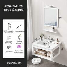 Muebles Lavamanos Cerámica Modernos 60*40cm Con Espejo Blanco - Blanco - Ver 4