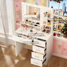 5 Drawers Dressing Table With 10 LED Lights Mirror Vanity Make Up Desk Modern - White - View 7