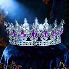 Vương miện tròn kiểu Baroque, vương miện cài đầu sang trọng đính đá lấp lánh dành cho vua/hoàng hậu, thích hợp cho dạ hội, tiệc tùng và quà tặng sinh nhật, phụ kiện ngày Valentine. - vương miện - Xem 24