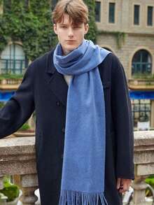 Men's Pashmina Scarf/Shawl/Long Winter Scarf - Steel Blue - View 2