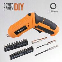 42pc 4V USB Electric Power Driver And Household Tool Kit. Cordless Power Screwdriver And Hand Tools In A Compact Box Case - Yellow42 - View 3