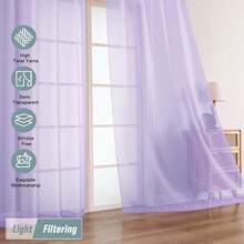 Lavender Sheer Curtains 90 Inches Long 2 Panels, Light Filtering Solid Sheer Curtains For Bedroom Living Room, Lightweight Soft Airy Voile Sheer Drapes, Dual Rod Pocket, 2x42Wx90L Inches,42inchWx90inchL(Packof2),Lavender - Lavender - 查看 6