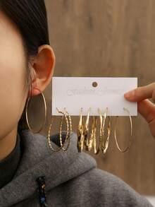 8 pares de pendientes de aro geométricos minimalistas de estilo bohemio para mujeres, con textura martillada y retorcida, ideales para uso casual, de fiesta y citas (puede haber una ligera diferencia de color con respecto a las fotos debido a la iluminación) - Dorado - Ver 4