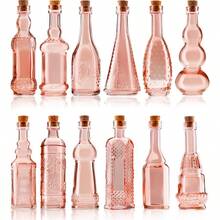 Small Mini Reddish Vintage Glass Bottles With Corks Mini Vases Decorative Potion Assorted Design Set Of 12 Pcs 4.6 Inch Tall 11.43cm 1.4 Inch Wide (3.56cm) - Red - View 1