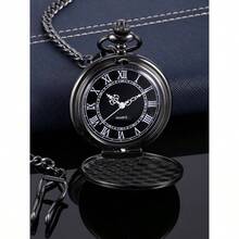 Hicarer Quartz Pocket Watch Men with Black Dial and Chain Vintage Roman Numerals Gifts Birthday - Negro - Ver 5