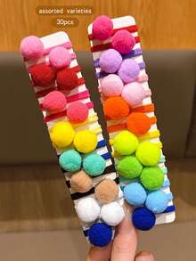 30pcs Random Color Cute Fluffy Ball Hair Scrunchies, Affordable Daily Hair Accessories - Multicolor - View 5