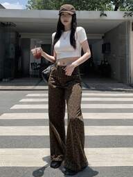 DAZY Jeans de mezclilla de moda casual a juego con todo con bolsillo y estampado de leopardo para mujer