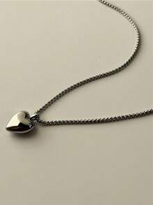 1件不锈钢镂空心形吊坠项链，刻有“Mon Amour”字样，男女皆宜的18K镀金项链，适合日常佩戴和约会，情人节礼物 - 銀色 - 查看 2